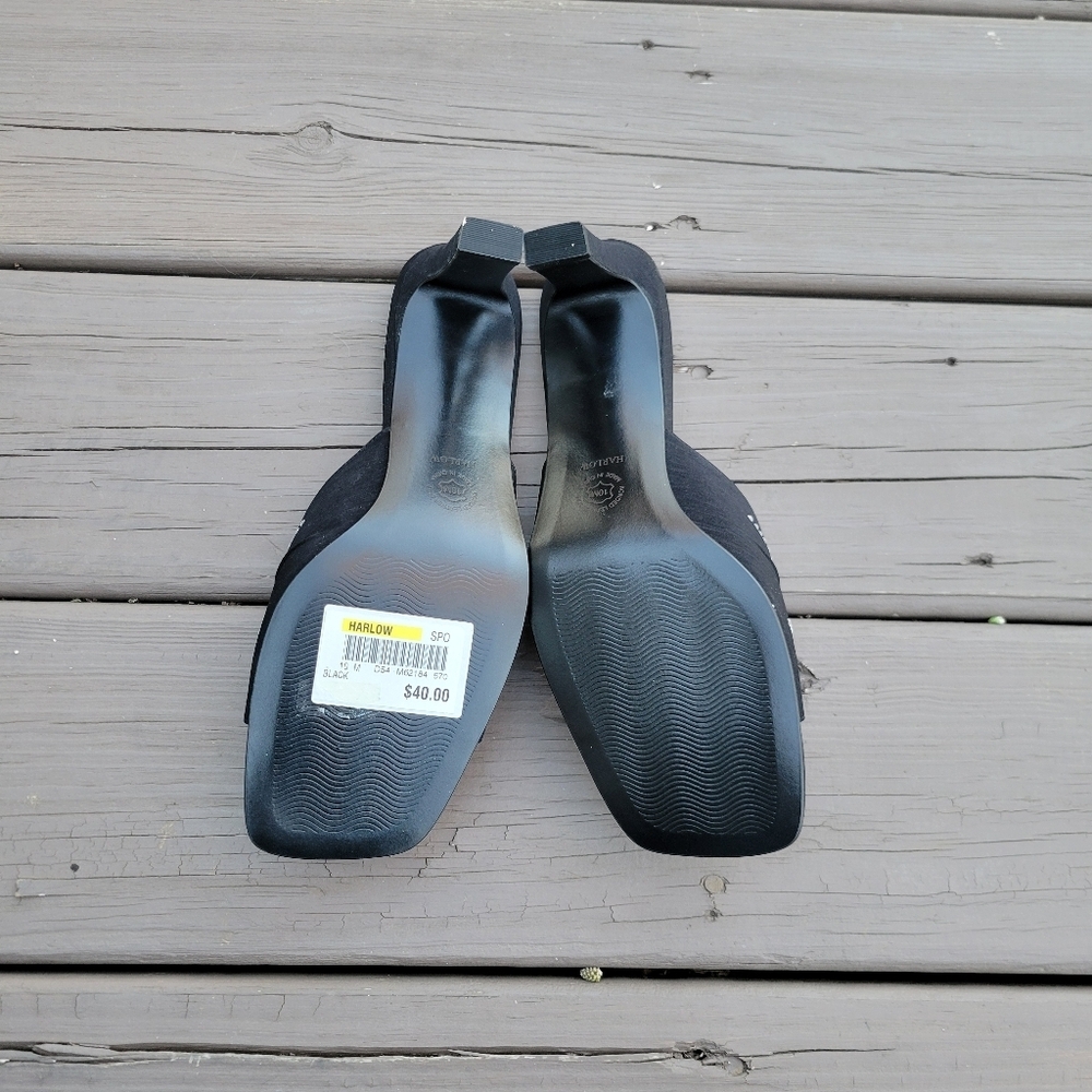 Vintage‎ 90s y2k Black Satin Fabric Bling Rhinestone Prom Formal Slide Heels 10 - Picture 7 of 10